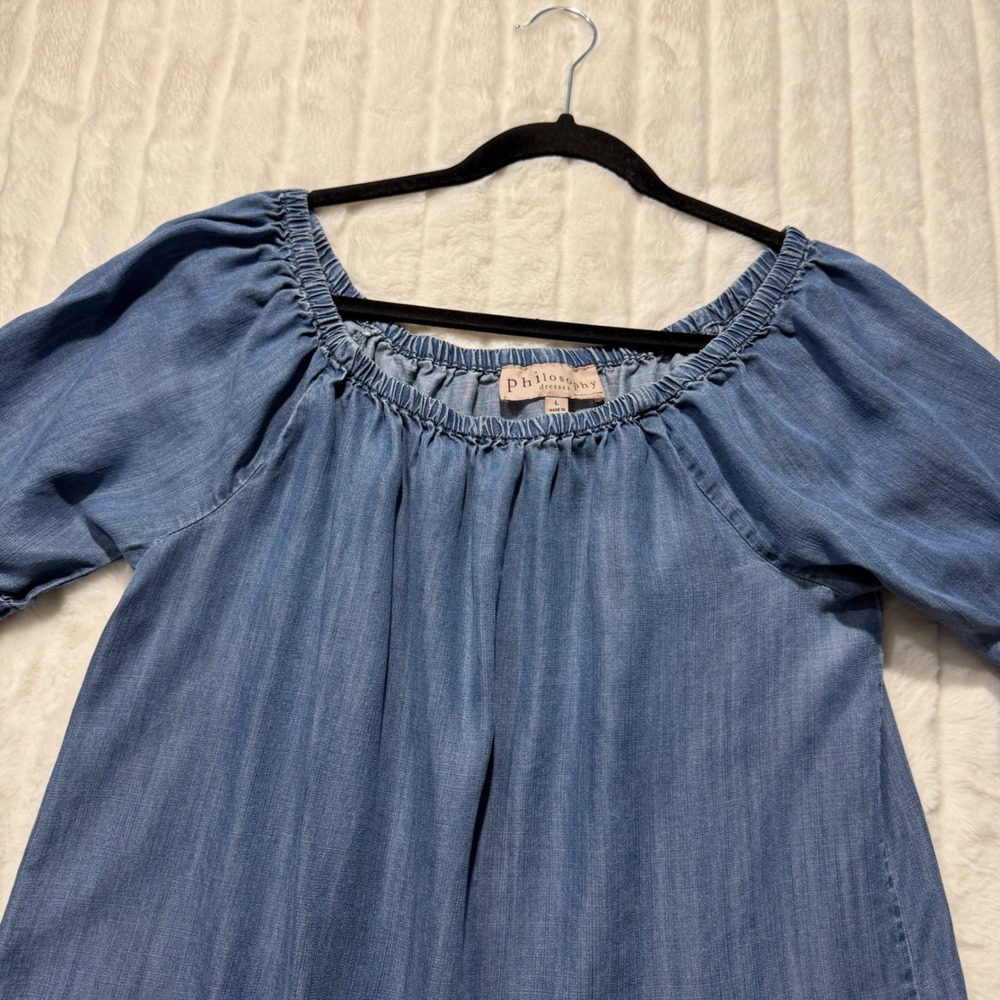 Philosophy Republic Clothing Blue Tencel Bell Sleeve Off Shoulder Dress Large - Picture 5 of 12